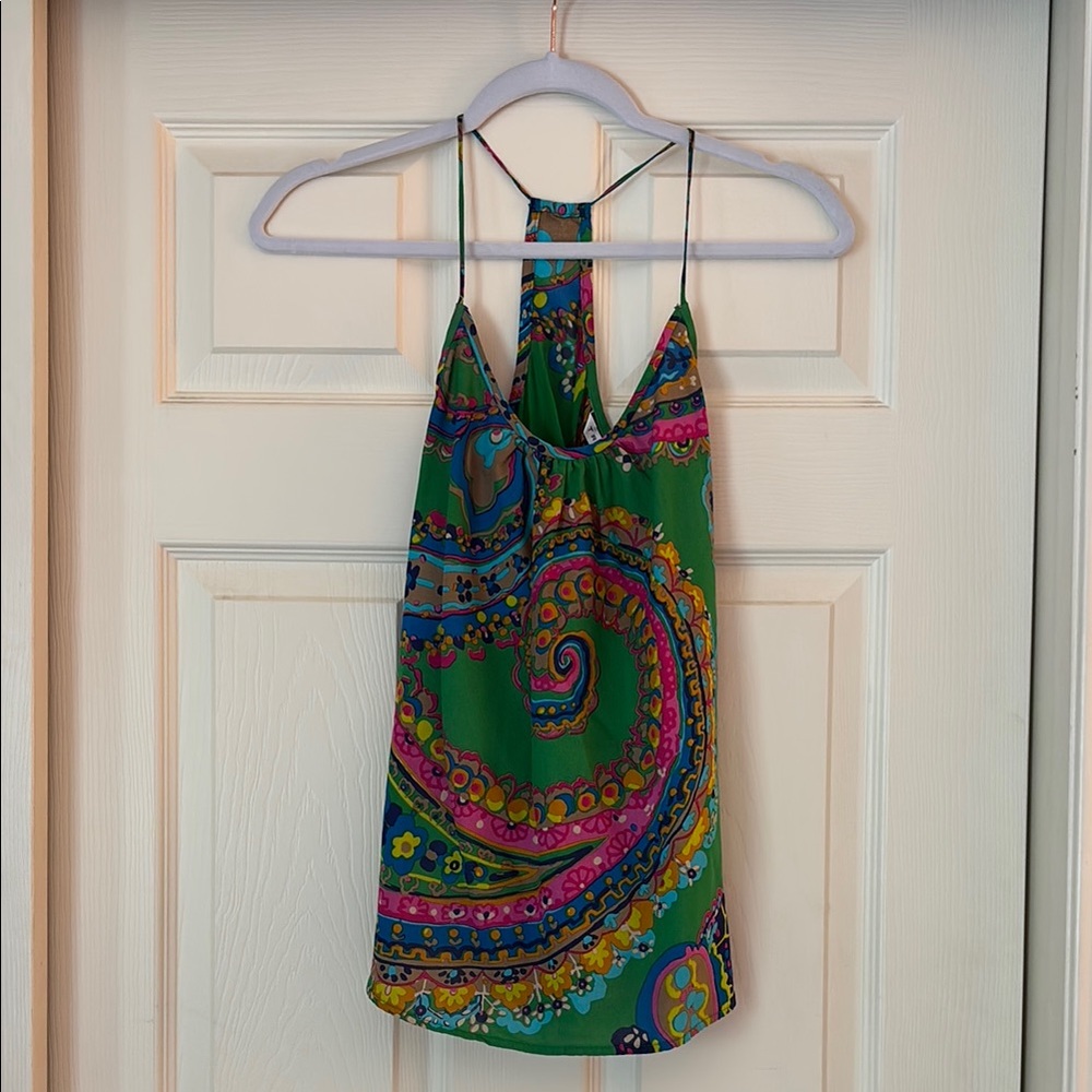 Trina Turk Green and Pink Pattern Camisole Top